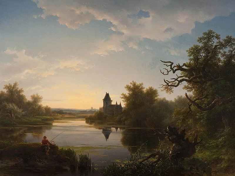 1812-Peter Ludwig Kühnen - Pescatore solitario nella luce della sera, 1841